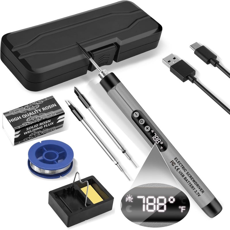 Qyvorae طقم مكواة لحام صغيرة بدون سلك، مكواة لحام محمولة قابلة لإعادة الشحن عبر USB، مسدس لحام حراري رقمي قابل لضبط درجة الحرارة LCD لإصلاح الأجهزة المنزلية، DIY - Image 1